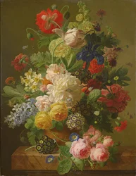 Virágok vázában márvány konzolasztalon, 1816